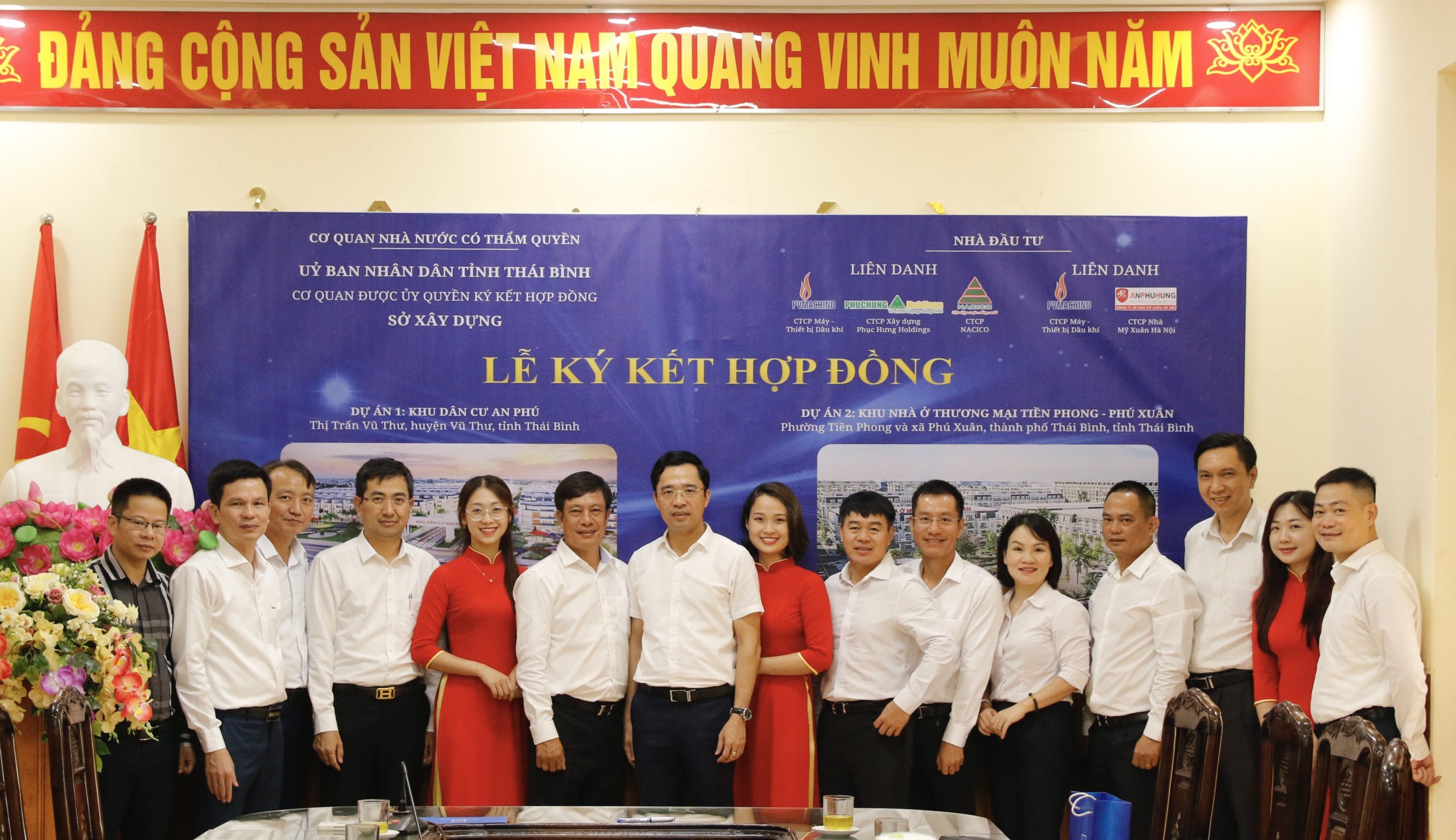 Signing Ceremony of Investment Cooperation Contract for An Phu Residential Commercial Housing Development Project, Vu Thu Town, Vu Thu District, Thai Binh Province and Commercial Housing Development Project in Tien Phong Ward and Phu Xuan commune, Thai Binh city, Thai Binh province